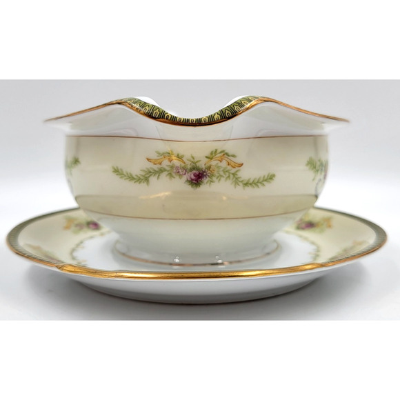 P B Charm Gravy Sauce Boat w Attached Underplate Gold Trim Japan 1950 - 1960's - Picture 5 of 7